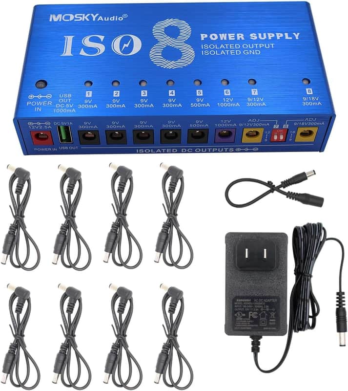 Mosky ISO8 Guitar Effect Pedal Power Supply Isolated USB Output DC 9V/12V/18V 300mA 500mA 1000mA Adjustable (Price includes the import duty for US buyer) image 1