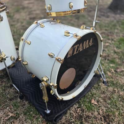 Tama Starclassic Maple MIJ 13,16,22 with matching snare 1990s - Piano White Lacquer /Gold hdwr. image 6