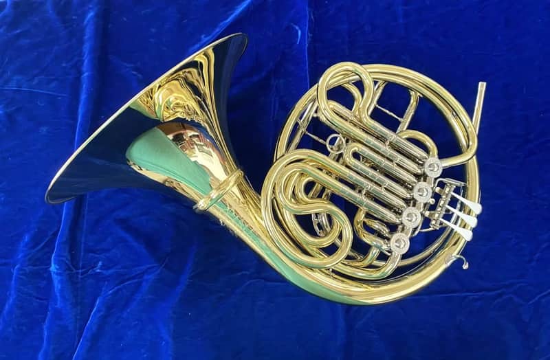 New Engelbert Schmid Double French Horn in Yellow Brass, Medium Hand Hammered Detachable Bell Flare; with Mouthpiece, Care Kit