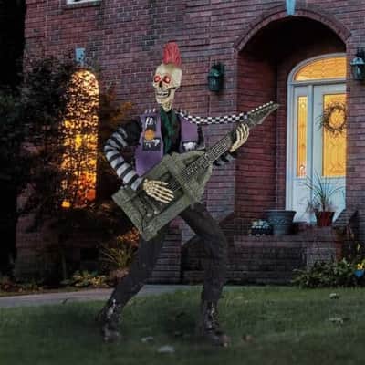 Skeleton Punk Metal Rocker 6 ft Animatronic Guitar Rock N Roll Halloween Prop Mohawk image 2