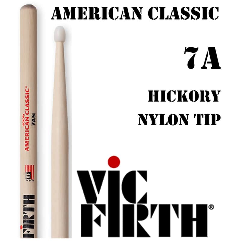 Vic Firth Drumsticks 7A American Classic Hickory Nylon Tip Pair image 1