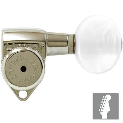 NEW Hipshot LOCKING Tuners 6 in line STAGGERED w/ SMALL PEARL Buttons - NICKEL image 1