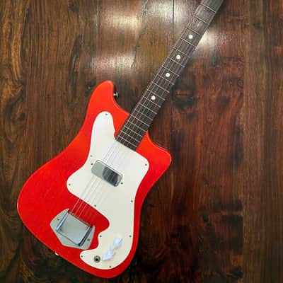 Truetone Vintage electric guitar || WHITE STRIPES! 1960s red image 2