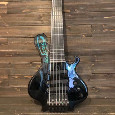 LeFay Pangton 6 string bass guitar headless Translucent Black Green Blue Metalflake Le Fay image 2