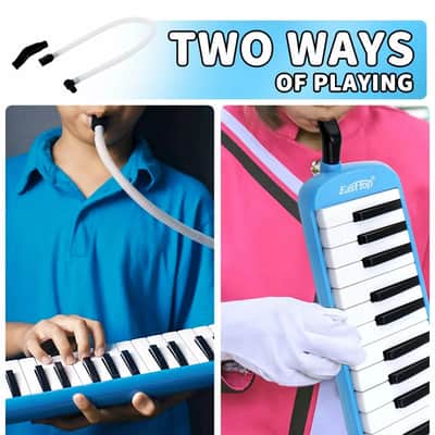 Blue 32-Key Professional Melodica – Portable Keyboard Wind Instrument with Mouthpiece, Tube & Carrying Bag image 3