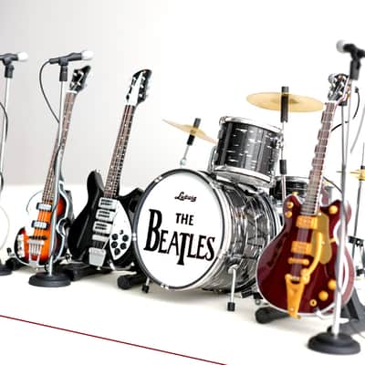 MGC The Beatles Miniature Guitar Ed Sullivan Set of 4 Guitar & Drums Super Mini 4Mic  Cake Topper image 2