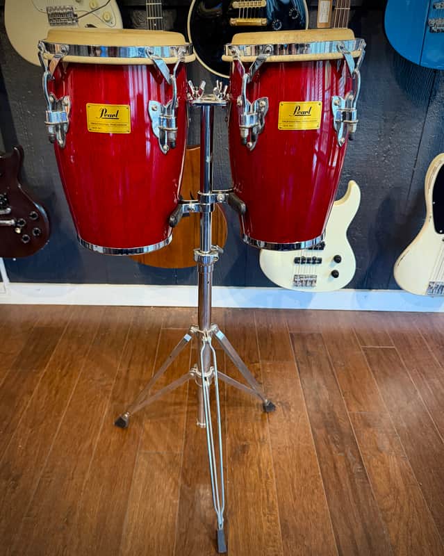 Pearl Professional Series Mini Congas 1990s - Cherry Red w/ Stand image 1