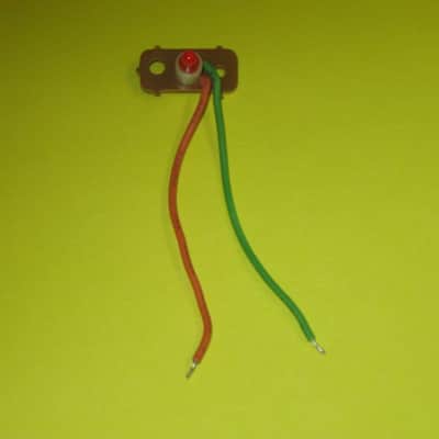 very clean Boss RED LED on a very small rectangle circuit board + green & orange wires (works fine) for Boss compact size pedals - came off of a used 1985 PH-2 Super Phaser pedal) + 2 small pieces of heat shrink tubing (NO: pedal or other items included image 1