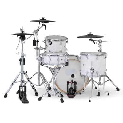 FREE TOM REBATE! - DW DWe 4pc Complete Electronic/Acoustic Drum Set w/Roland Cymbals & V51 White Marine image 2