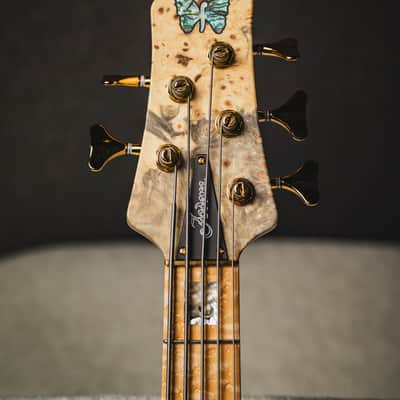 Fodera Custom Imperial Elite 5-Buckeye Burl Top w/5-Piece Maple Neck, Birdseye Maple FB & Abalone Block Inlay image 5