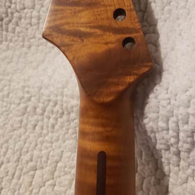 #NS-M14- USA made Nitro neck with Killer Roasted flame maple.NO fret tangs.Made to fit a Strat style body You never felt frets like this. image 6