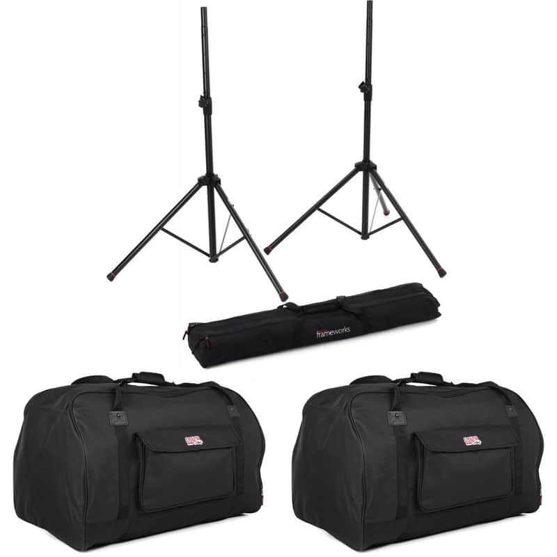 Gator PA Speaker Stand and Speaker Bag Pack - with 15 Inch Speaker Bags image 1
