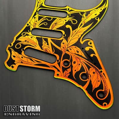 Engraved Pickguard & Free Tremolo Cover in Iridescent Gold Acrylic Mirror Design #3 for Fender Stratocaster HSH, HSS, SSS Setups Available image 1
