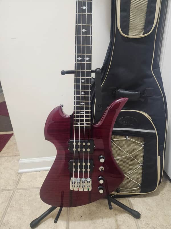 B.C. Rich Mockingbird ST bass w/case neckthru flame maple red image 1