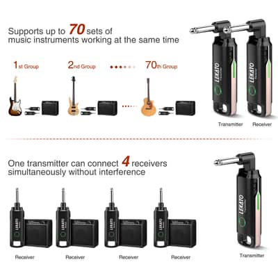 LEKATO 70 Channels Wireless Guitar Audio System Transmitter Receiver 220°Rotatable Plug 40M image 6
