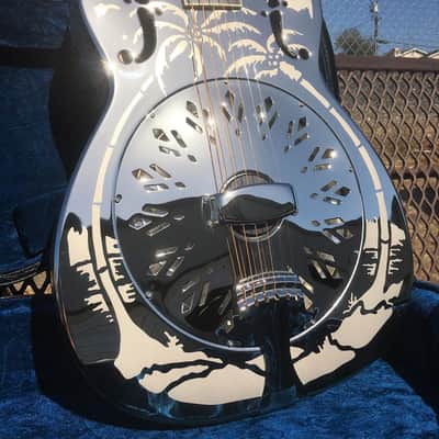 National Reso-Phonic Style O GERMAN SILVER 14 Fret 2024 Mirror Nickel with Deco Palm Tree Design image 4