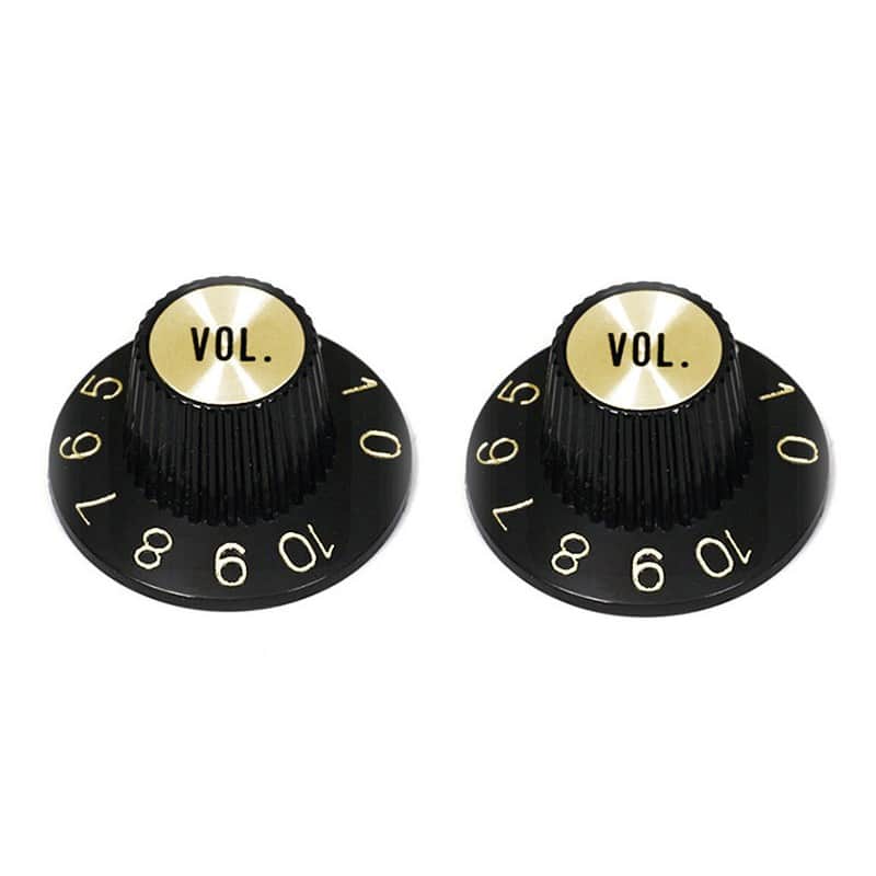 2 Black Volume Witch Hat Knobs Gold reflector for US pots image 1