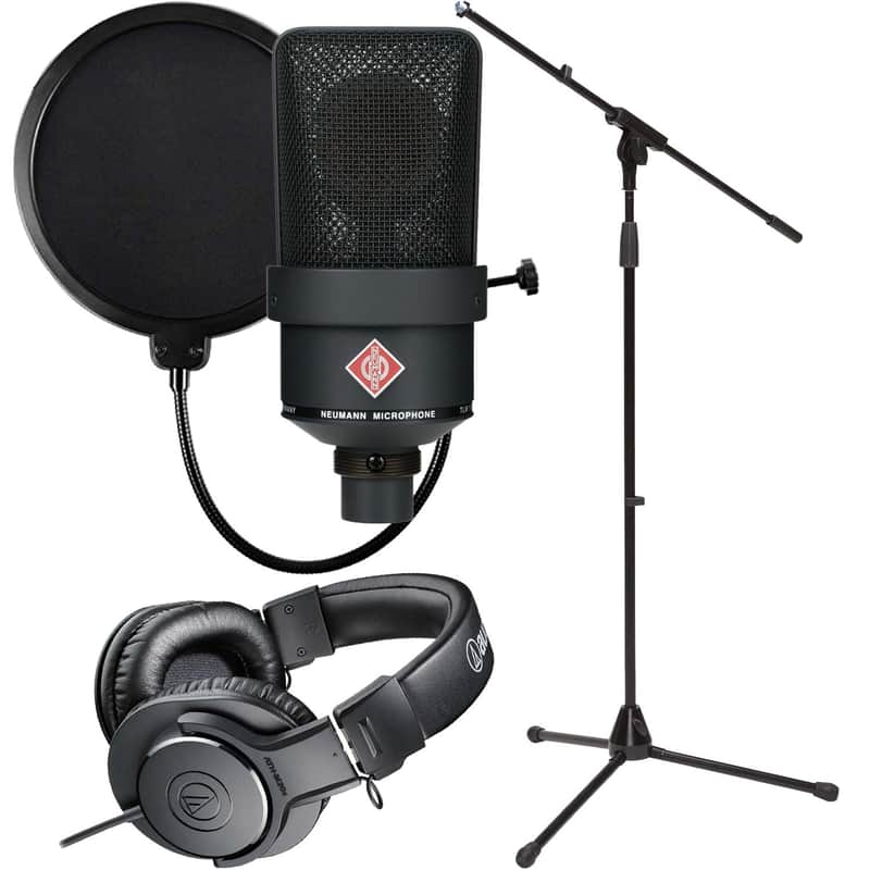 Neumann TLM 103 Condenser Microphone (Black), Mic Stand, Pop Filter, AT ATH-M20X Bundle image 1