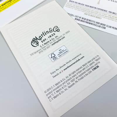 Martin Owners Manual Warranty Card and More. 2016 image 2