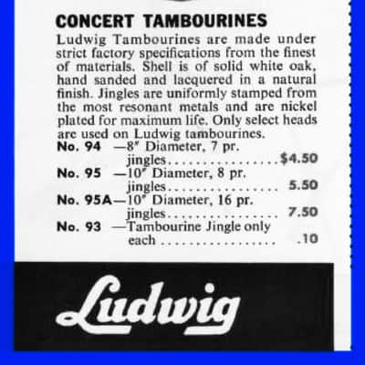 Ludwig Concert Tambourine 10” Double Row Jingles 1960’s (Sound File) image 16