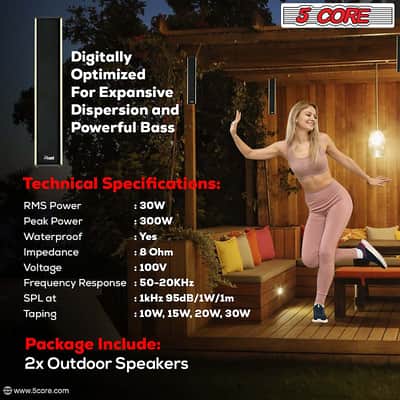2PCS 5Core Outdoor Speakers Stereo In Wall Speaker Pair 300W Peak Passive Outside Surface Mount Wired Waterproof Patio House Garage Indoor Exterior Audio System Out Door Bocinas Para Casa-WS 30T 2 PCS image 15