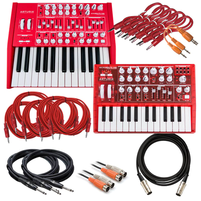 Arturia MiniBrute Red + MicroBrute Red Analog Synthesizers CABLE KIT image 1