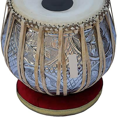Armonia Professional Tabla Drum Set 4 Kg Copper Bayan Designer Finest Dayan with Padded Bag Book Hammer Cushions & Cover - Tabla Set Tabla Drums Tablas Indian Musical Instruments 2023 - Polished image 7