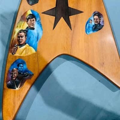 Electric Bass Guitar Star Trek Trekkie Motif Handmade by Bluebeberry with SEymour Duncan Double P Pickups image 4