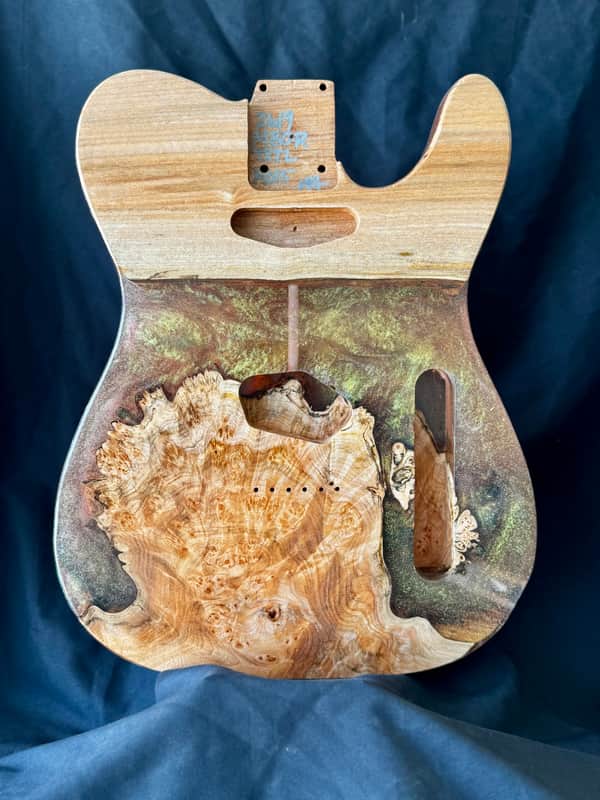 MH Customs Sunfire Tide – Maple Burl & Ember Shift Resin | Tidal Series T-Style Body 2026 - Nitrocellulose Gloss image 1