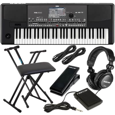 Korg Pa600 Professional 61-Key Keyboard with Speakers, Keyboard Stand and Bench, Nektar NP-1, Sustain Pedal, Tascam TH02, (2) 1/4 Cables Bundle