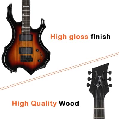 Glarry 36inch Burning Fire Style Electric Guitar HH Pickup / Sunset + Amplifier image 3