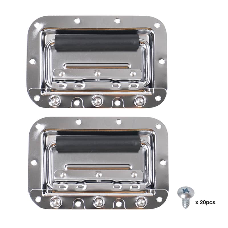 ST-RHW-22 | 2 Pack Spring Loaded Case Handles, Stainless Recessed Handles with Rubber Grip and Steel Retainer Plate, for Rack Case, Chest, PA Speaker Cabinet, Chromed image 1