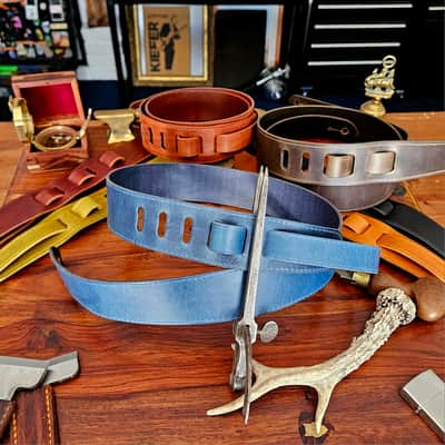 "Arthur" - Handmade Lyvenden distressed leather guitar strap - Ocean Blue image 4
