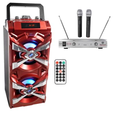 NYC Acoustics X-Tower Bluetooth Karaoke Machine System w/LED's+(2) Wireless Mics image 1