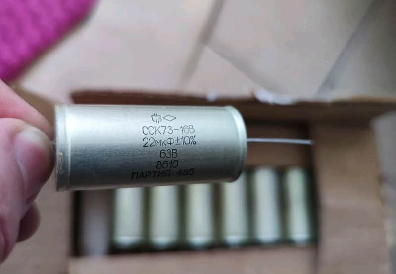 2x k73-16V 22uF 63V PETP Mylar Soviet Capacitors High Quality Soviet NOS Matched Pair image 1