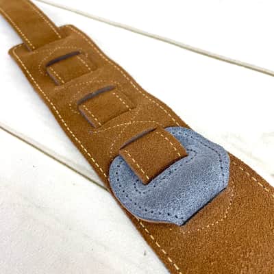 C-22-BLU Handmade 3" Wide Double Padded Premium Grain Leather Guitar Strap Washed Blue Denim Finish image 12