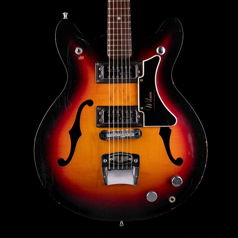 Vintage Wilson Semi-Hollow Electric Guitar Sunburst with Gig Bag image 1