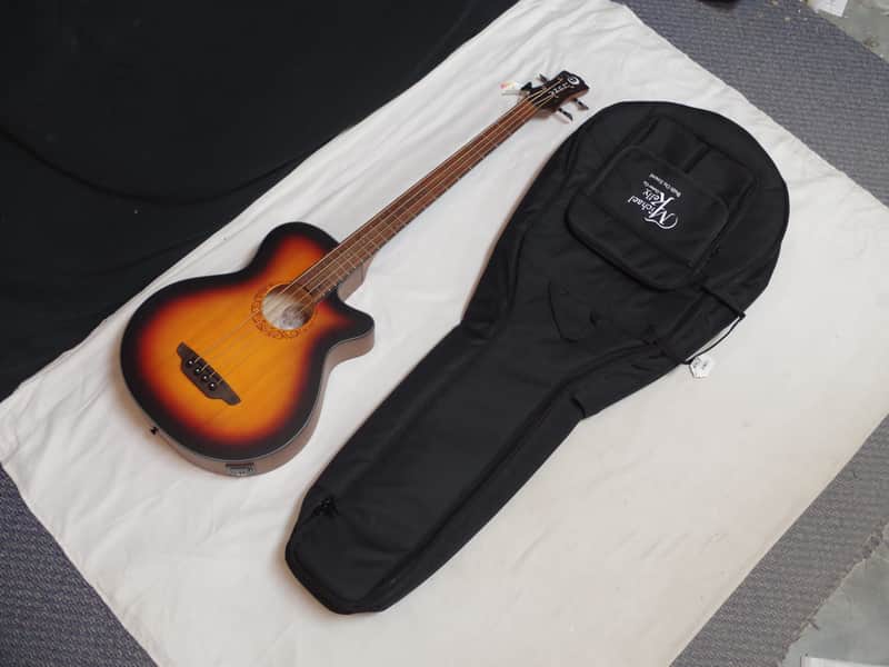 LUNA Tribal 34" long scale 4-string acoustic electric BASS guitar NEW w/ Gig Bag image 1