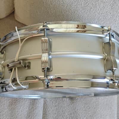 Ludwig L-404 Acrolite 5x14" 8-Lug Aluminum Snare Drum with Rounded Blue/Olive Badge 1979 - 1993 - Gray image 3