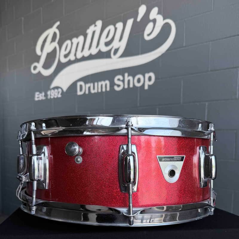 Vintage 1970's Ludwig Standard Maple 5x14 Snare Drum in Red Mist Sparkle with Internal Muffler image 1
