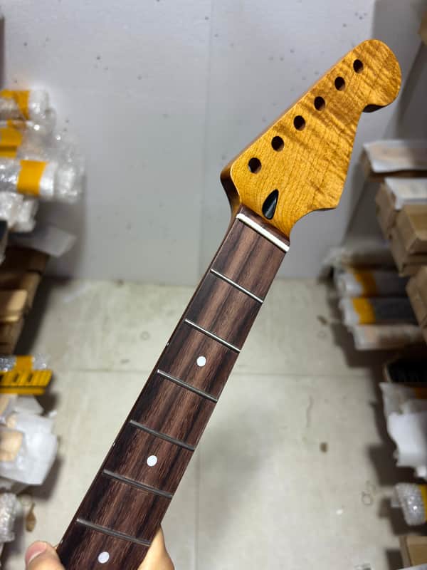 Stainless steel 24fret Roasted flame Maple Electric Guitar Neck Satin Bone nut image 1