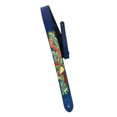 Walker & Williams KB-32 Skinny Cobalt Blue Premium Grain Leather Strap w/Hand Tooled Phoenix image 5