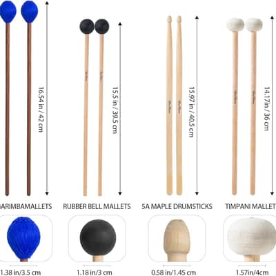 4-Pair Drum Mallet Set – Felt, Rubber & 5A Mallets with Carrying Bag for Timpani, Marimba, Xylophone & Percussion image 2