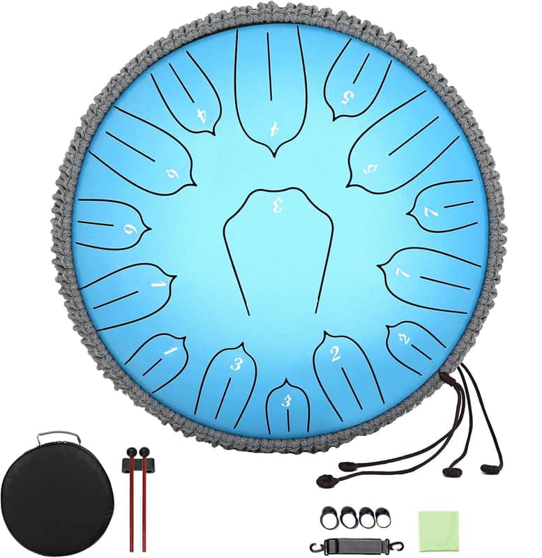 Steel Tongue Drum 12 Inch 15 Handpan Drums Set with Music Book Mallets Carry Bag - Hand Pan Instrument for Adults Musical Education Meditation (Blue) image 1