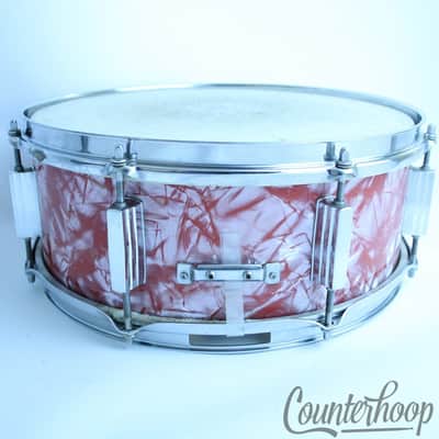 Pearl 14x5.5 Snare Drum Rose Diamond Wrap 8Lug Mahogany Vintage 60s Japan Chrome image 6