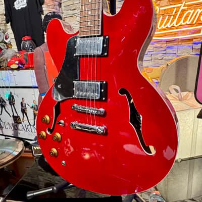 Vintage Guitar  VINTAGE LVSA500CR Red LEFT HANDED Zurda Thin Line SEMI ACOUSTIC GUITAR    Cherry Red image 2