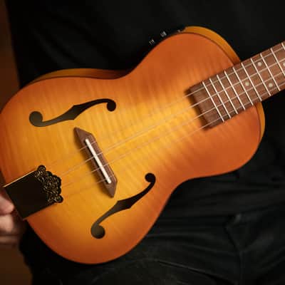 Ortega Custom Built Series Flamed Maple Arched Top Okoume Neck 4-String Concert Electric Ukulele w/Gig Bag image 18