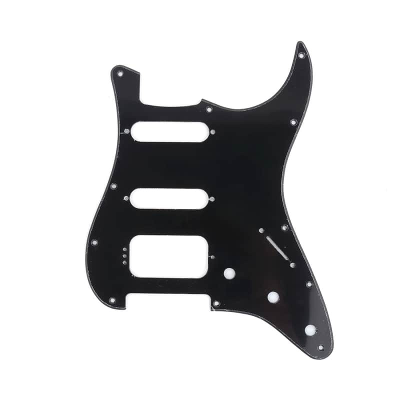 Brio 11-Hole Modern Style Strat HSS Pickguard for American Stratocaster Black Gloss 1 Ply image 1
