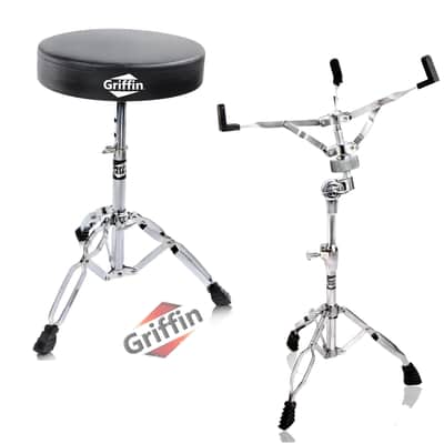 GRIFFIN 2-PACK Drum Throne & Snare Stand | Double Braced Legs Light-Weight Mount image 2