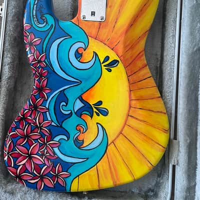 Fender Jazz Bass with Road Runner case - Custom paint by Galveston artist KM Zimmerman image 4